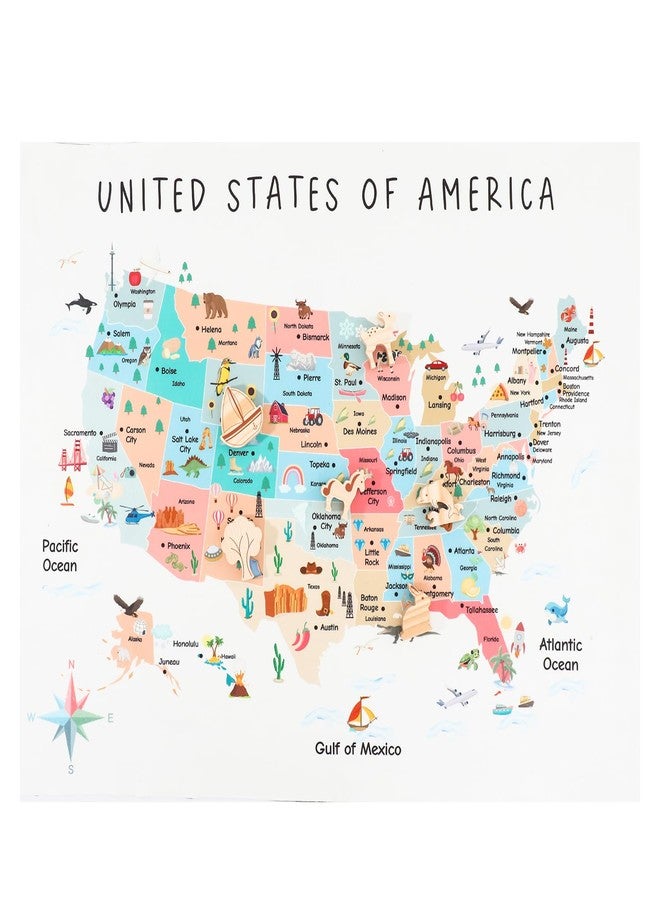 مفرش طاولة لعب للأطفال، خريطة الولايات المتحدة الأمريكية للأطفال، خريطة لعب مع حيوانات خشبية (خريطة الولايات المتحدة الأمريكية) - Image 2